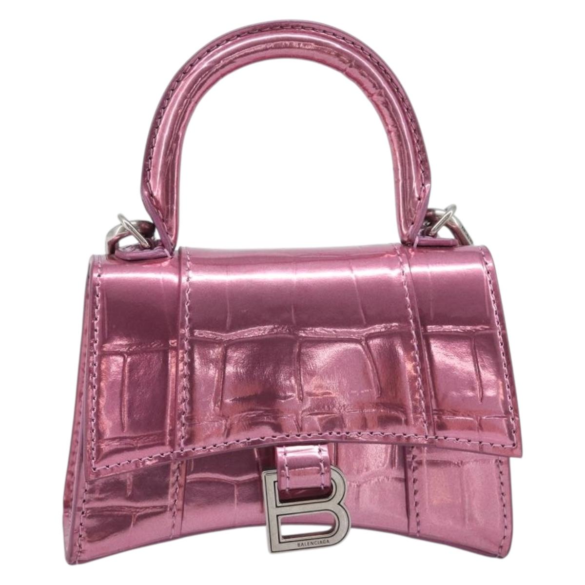 Balenciaga Chain Hour Glass Bag Leather 2way Pink Silver 664676 Auth 208322M