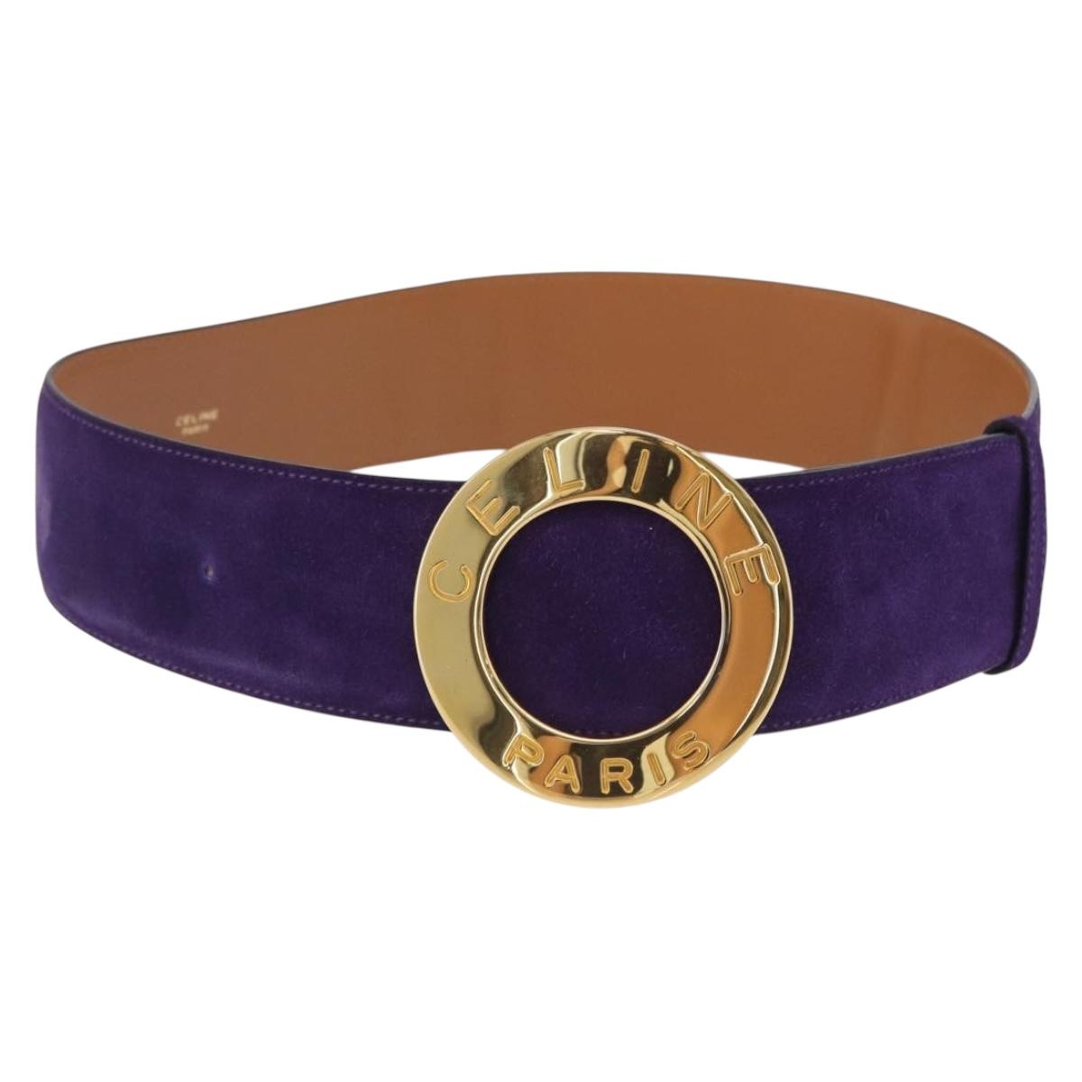 CELINE Belt Leather Purple Gold Auth 208323V