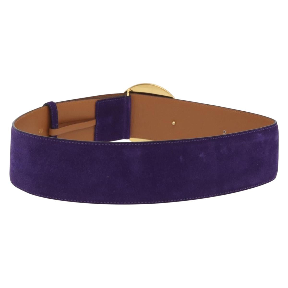 CELINE Belt Leather Purple Gold Auth 208323V