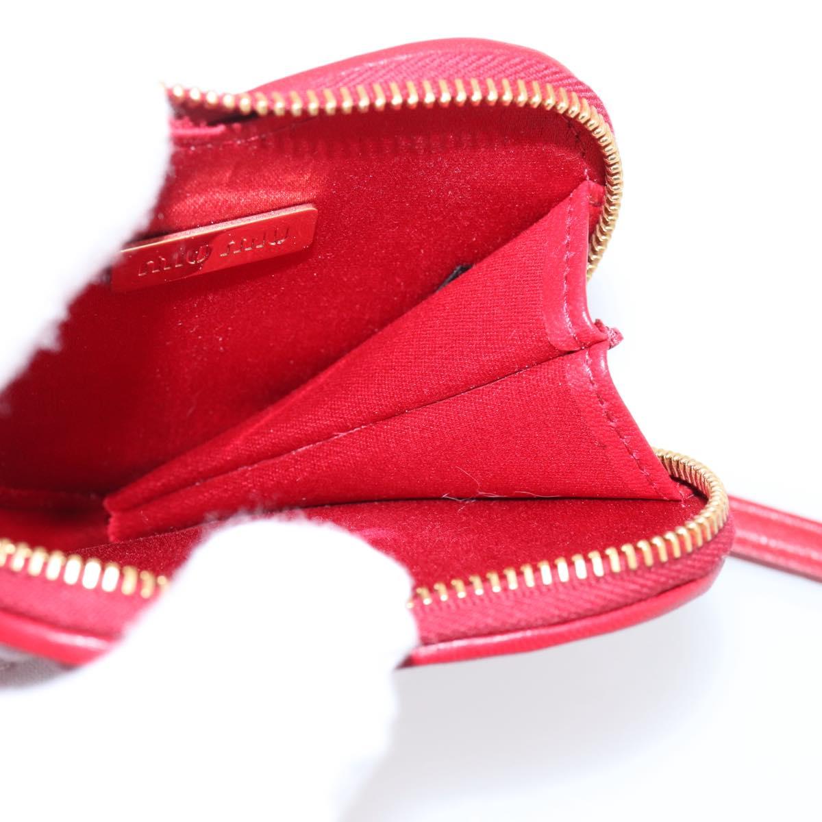 Miu Miu Matelasse Coin Purse Leather Red Gold Auth 208324M