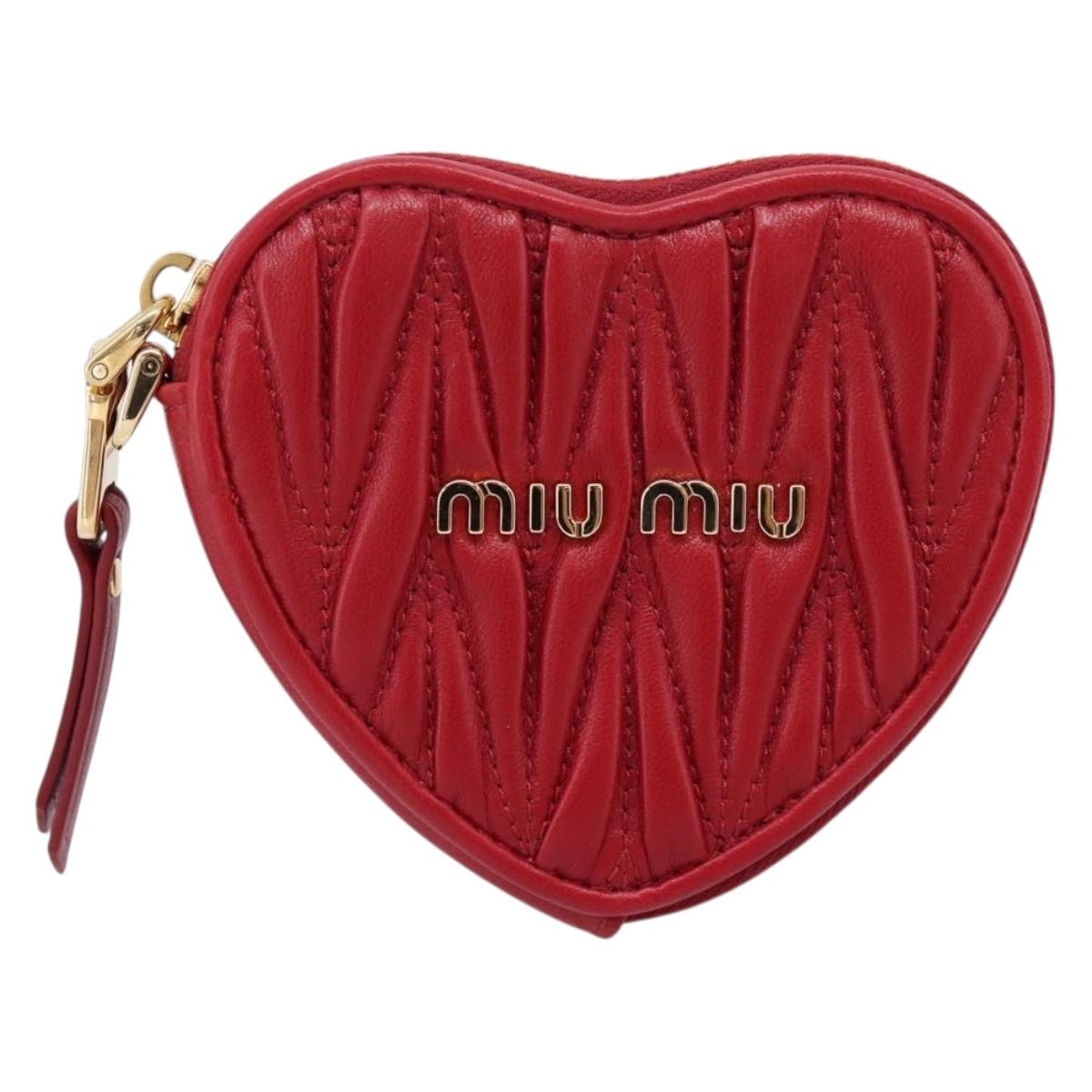 Miu Miu Matelasse Coin Purse Leather Red Gold Auth 208324M