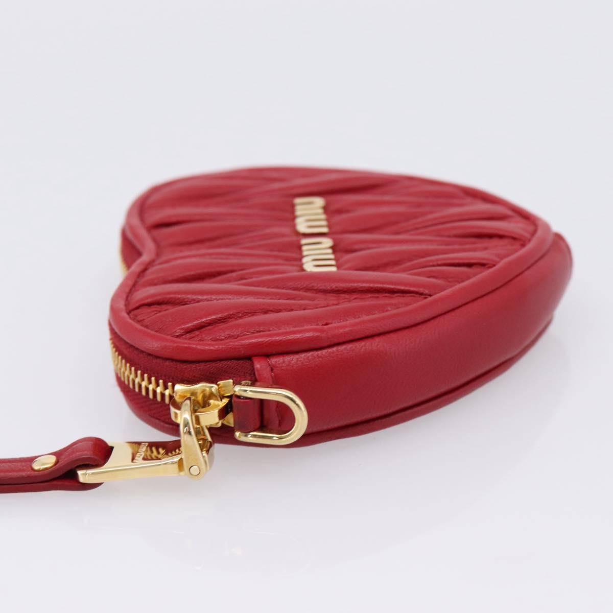 Miu Miu Matelasse Coin Purse Leather Red Gold Auth 208324M