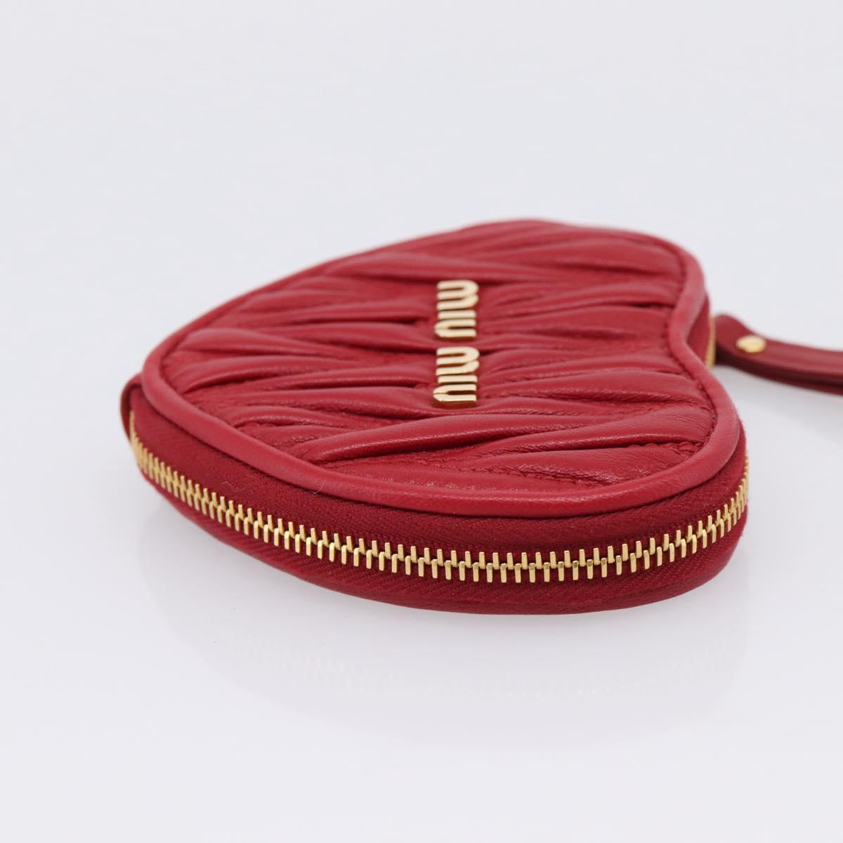 Miu Miu Matelasse Coin Purse Leather Red Gold Auth 208324M