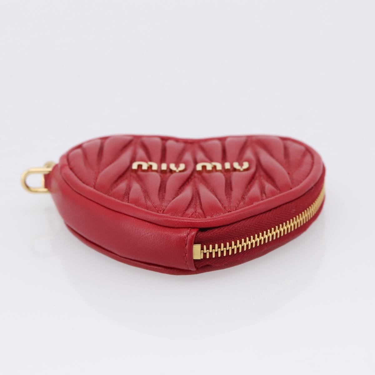 Miu Miu Matelasse Coin Purse Leather Red Gold Auth 208324M