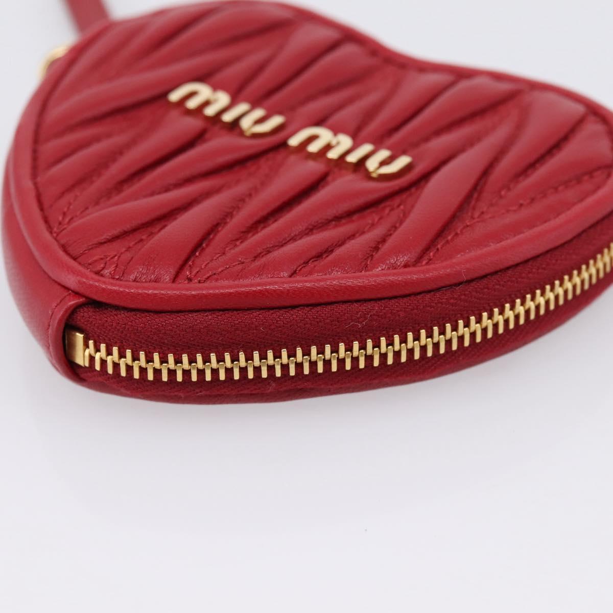 Miu Miu Matelasse Coin Purse Leather Red Gold Auth 208324M