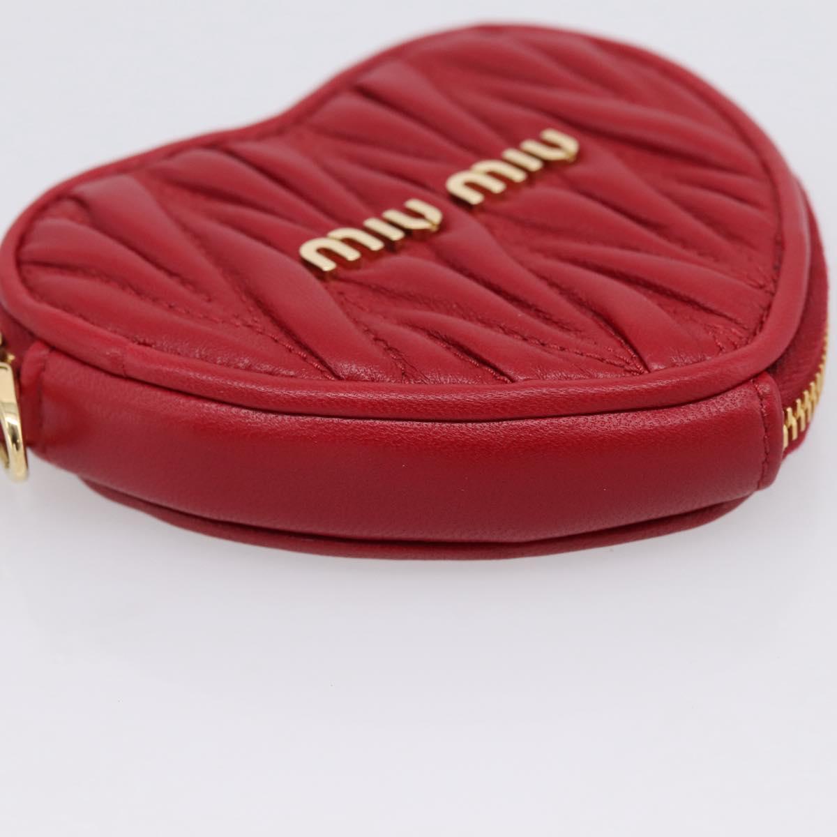 Miu Miu Matelasse Coin Purse Leather Red Gold Auth 208324M