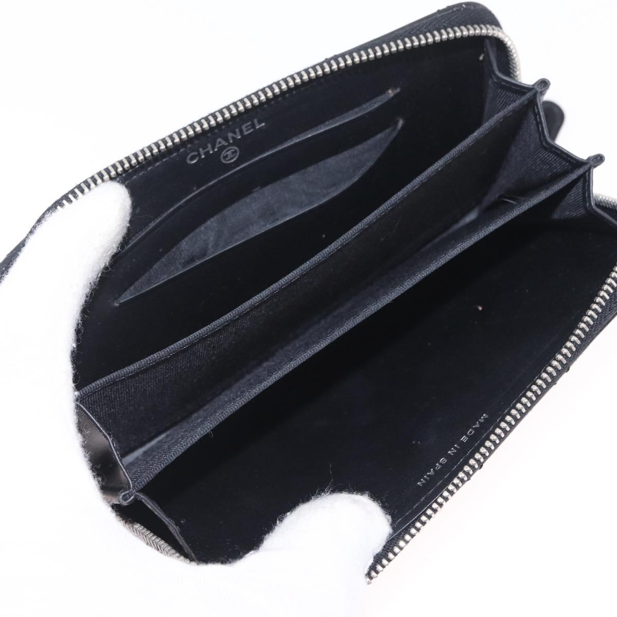 CHANEL Matelasse Wallet Patent leather Black Silver CC Auth 208329A