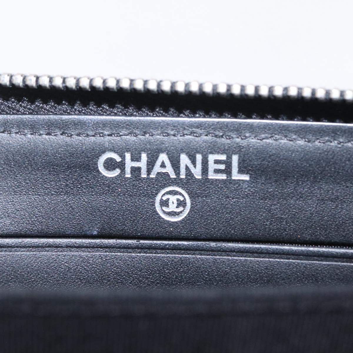 CHANEL Matelasse Wallet Patent leather Black Silver CC Auth 208329A