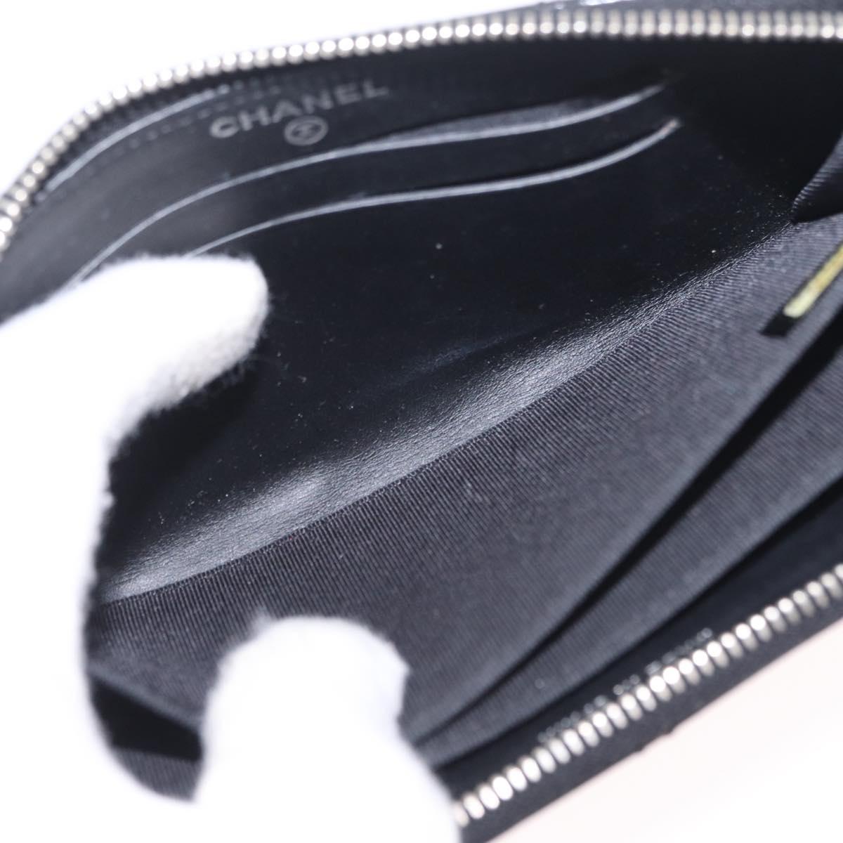 CHANEL Matelasse Wallet Patent leather Black Silver CC Auth 208329A