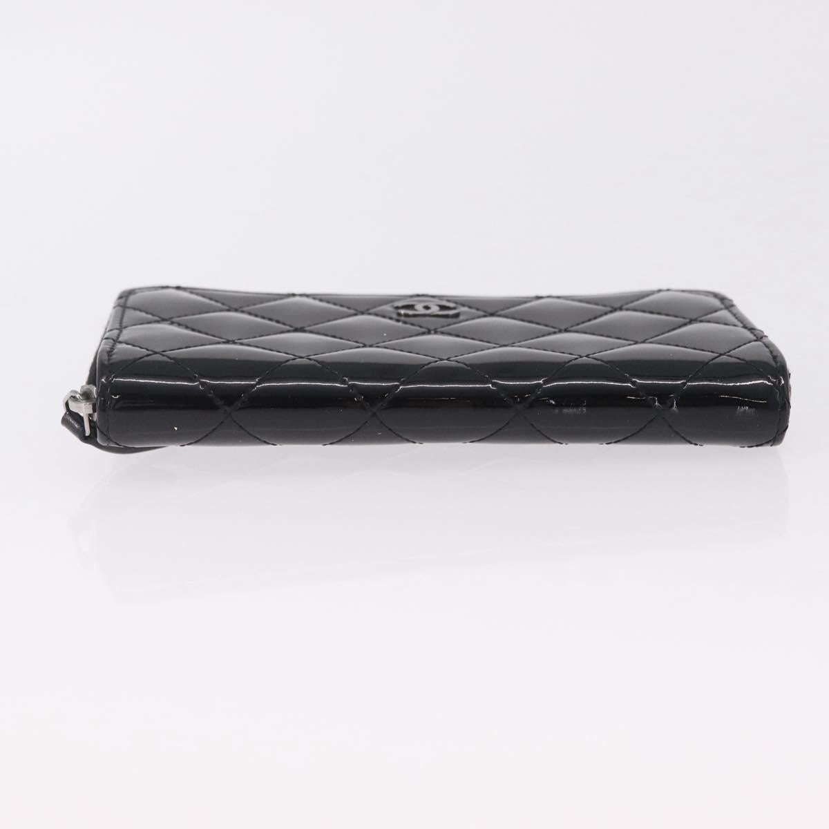 CHANEL Matelasse Wallet Patent leather Black Silver CC Auth 208329A