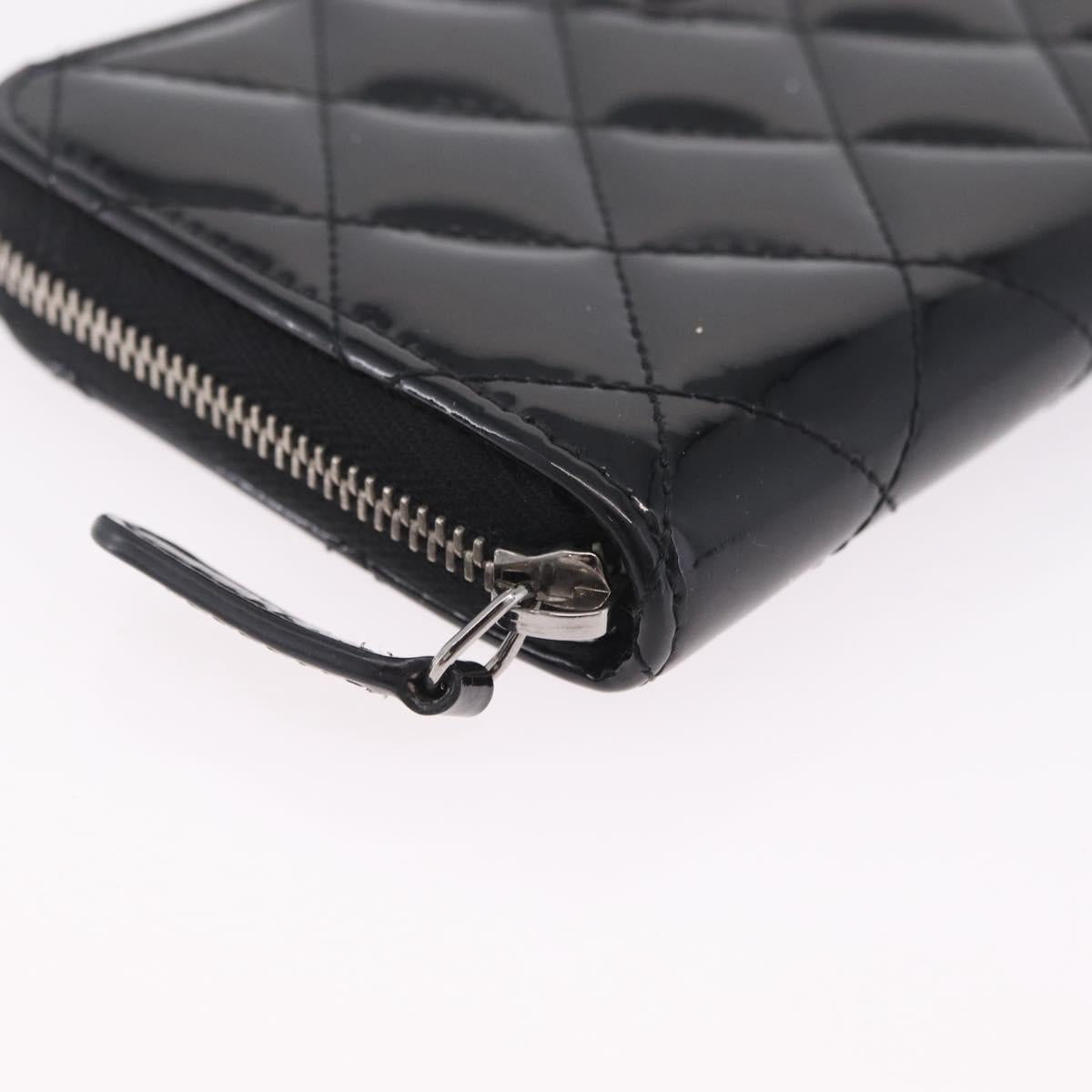 CHANEL Matelasse Wallet Patent leather Black Silver CC Auth 208329A