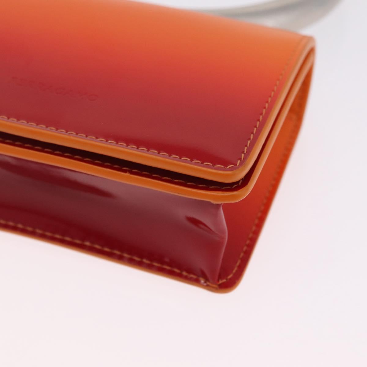 Salvatore Ferragamo Metal Hand Pouch Patent leather Orange Silver Auth 208342M