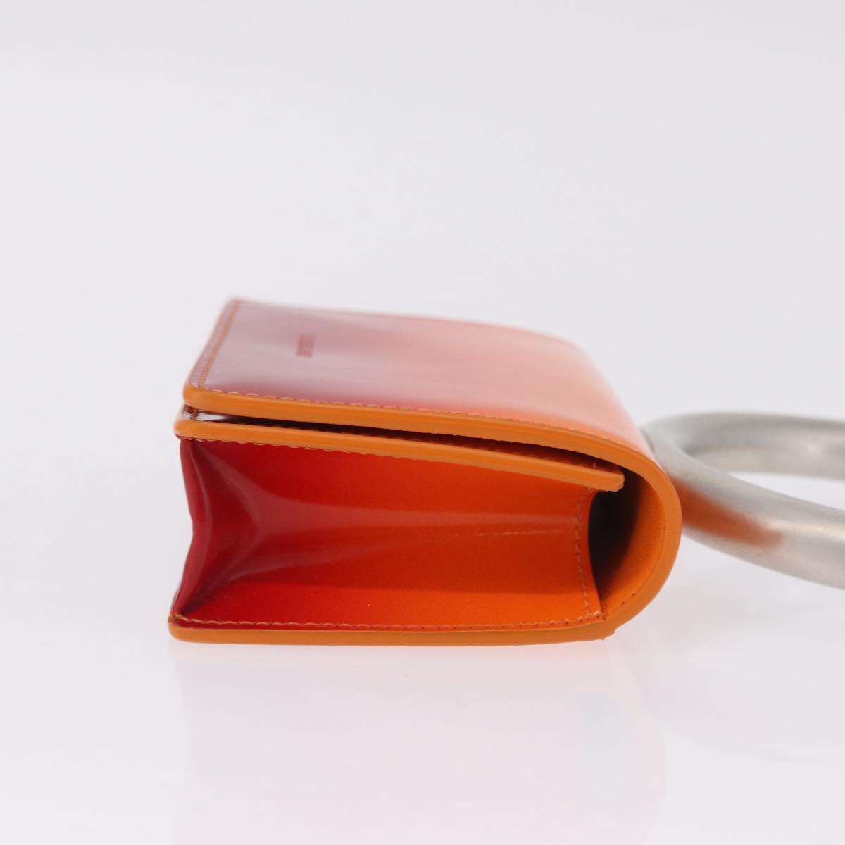 Salvatore Ferragamo Metal Hand Pouch Patent leather Orange Silver Auth 208342M