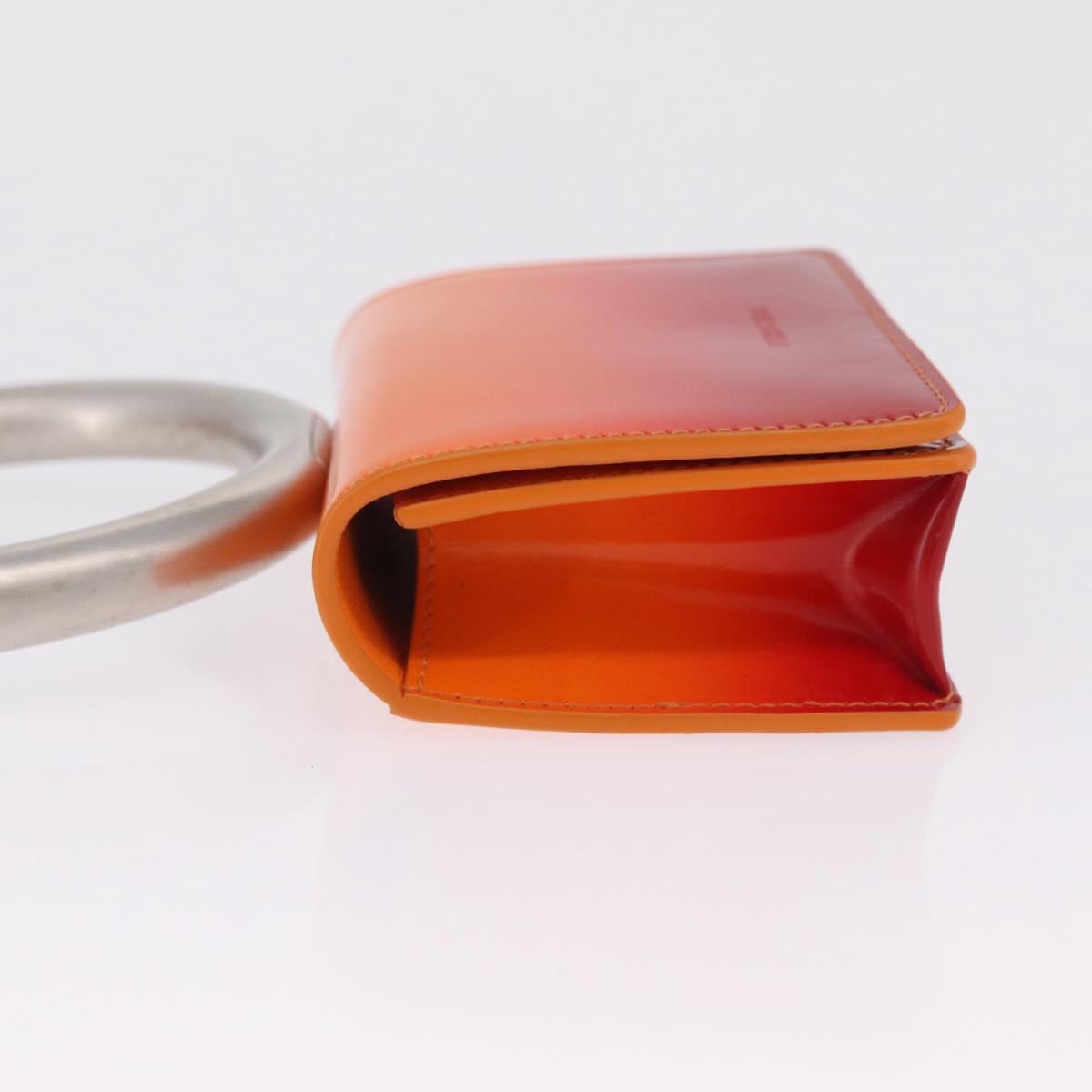 Salvatore Ferragamo Metal Hand Pouch Patent leather Orange Silver Auth 208342M