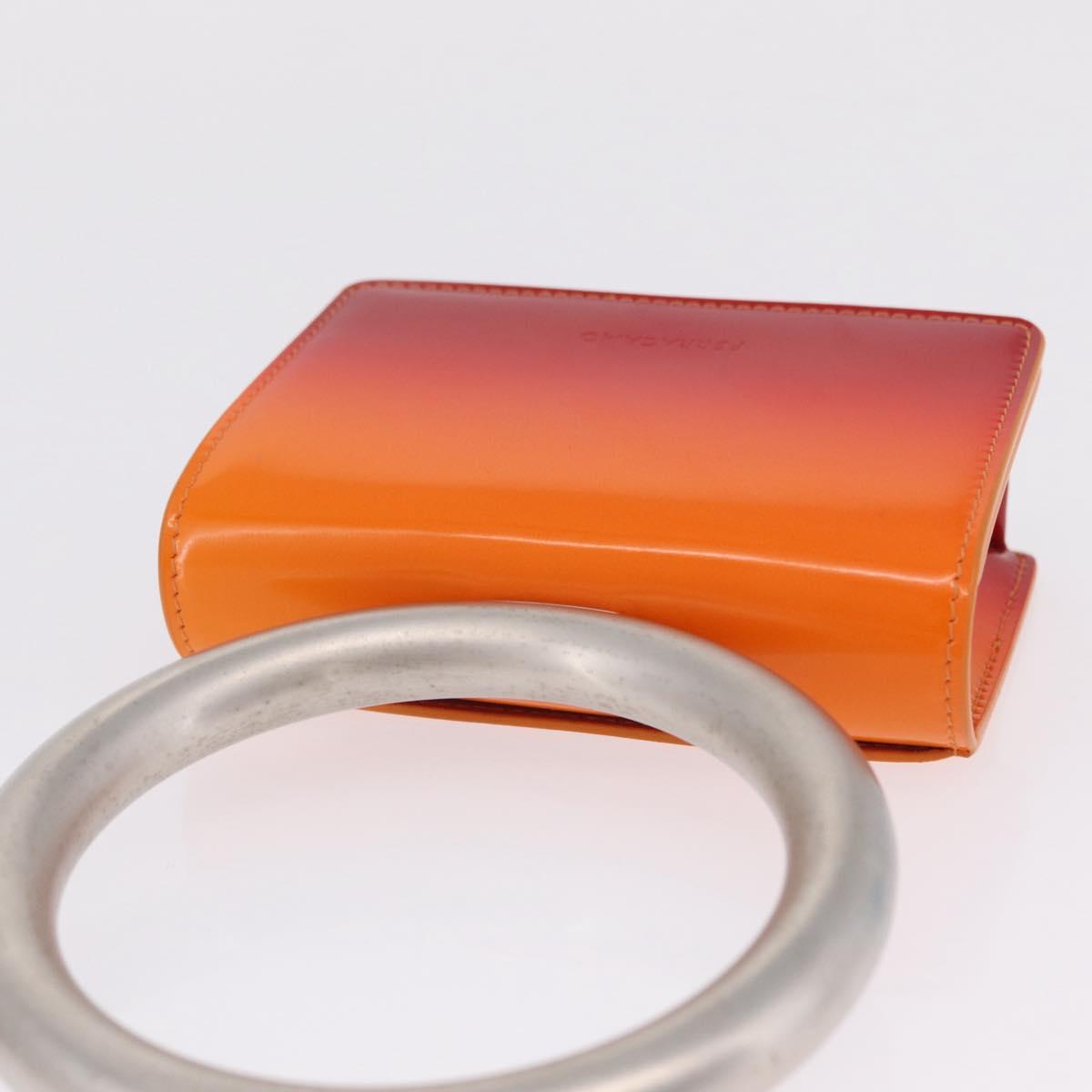 Salvatore Ferragamo Metal Hand Pouch Patent leather Orange Silver Auth 208342M