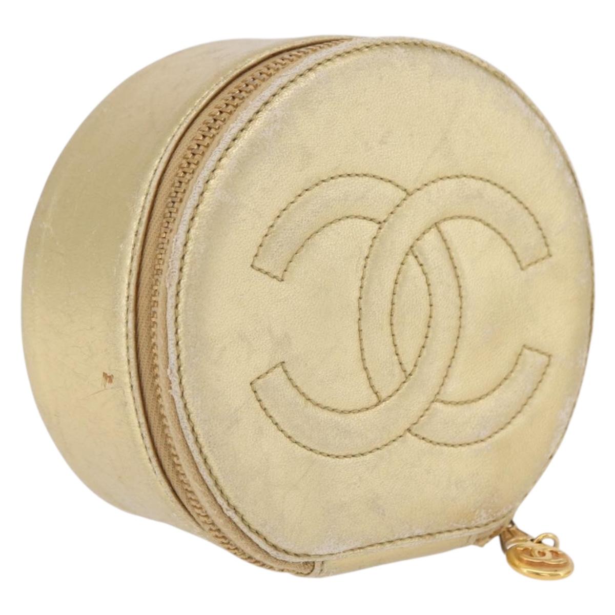 CHANEL COCO Mark Jewelry Box Leather Gold CC Auth 208346