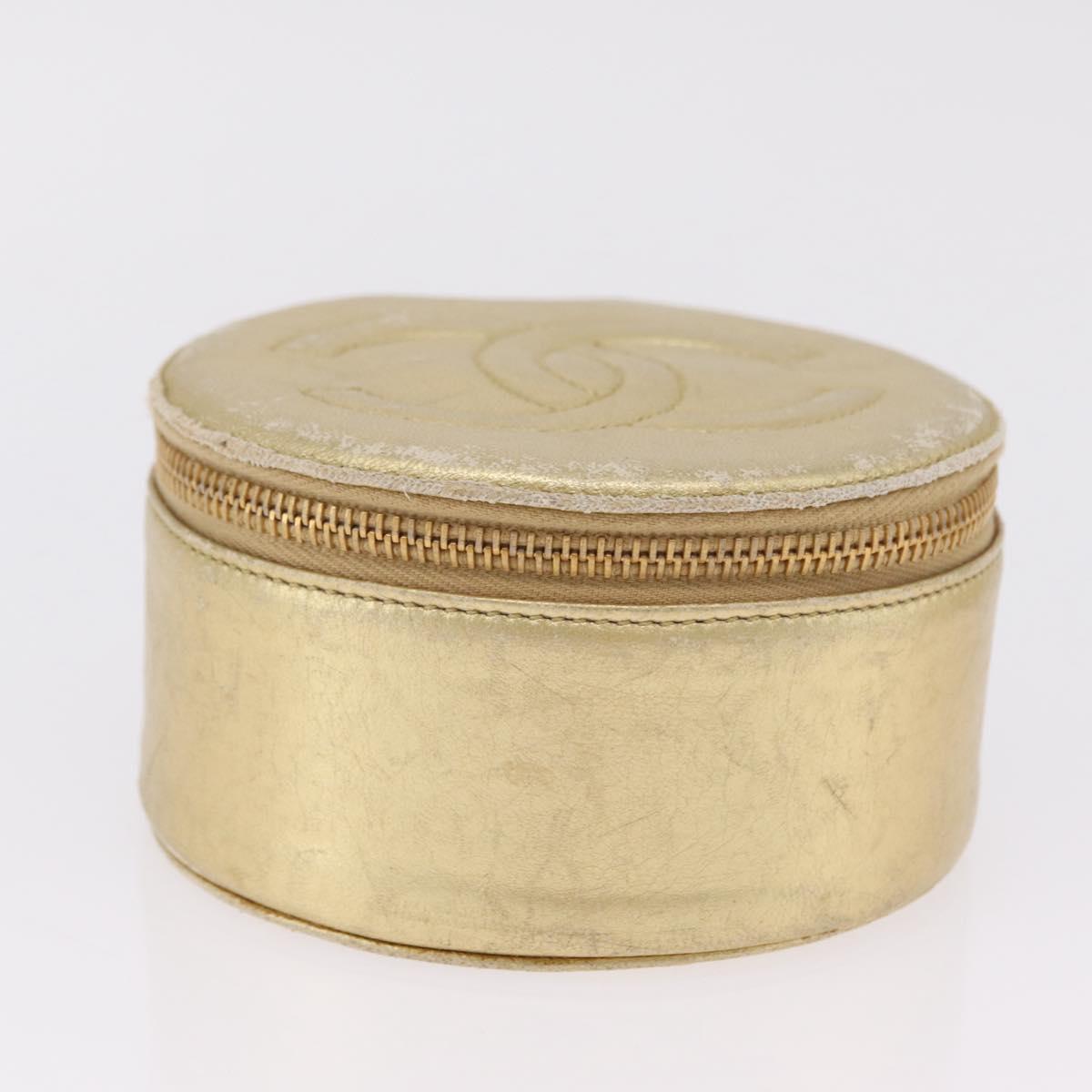 CHANEL COCO Mark Jewelry Box Leather Gold CC Auth 208346