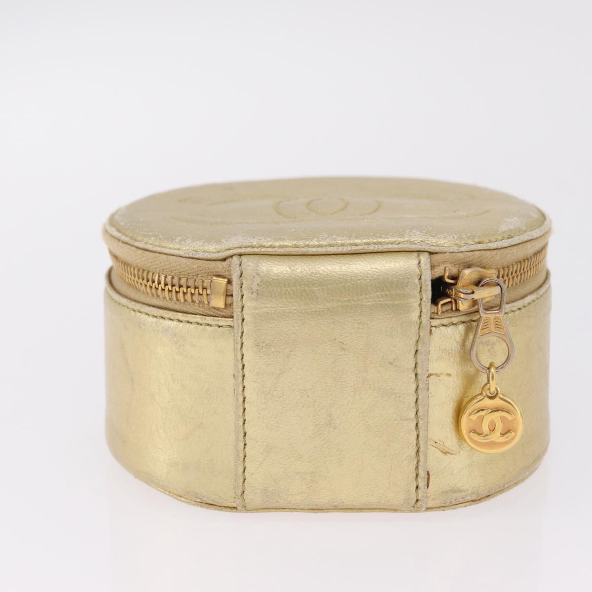 CHANEL COCO Mark Jewelry Box Leather Gold CC Auth 208346