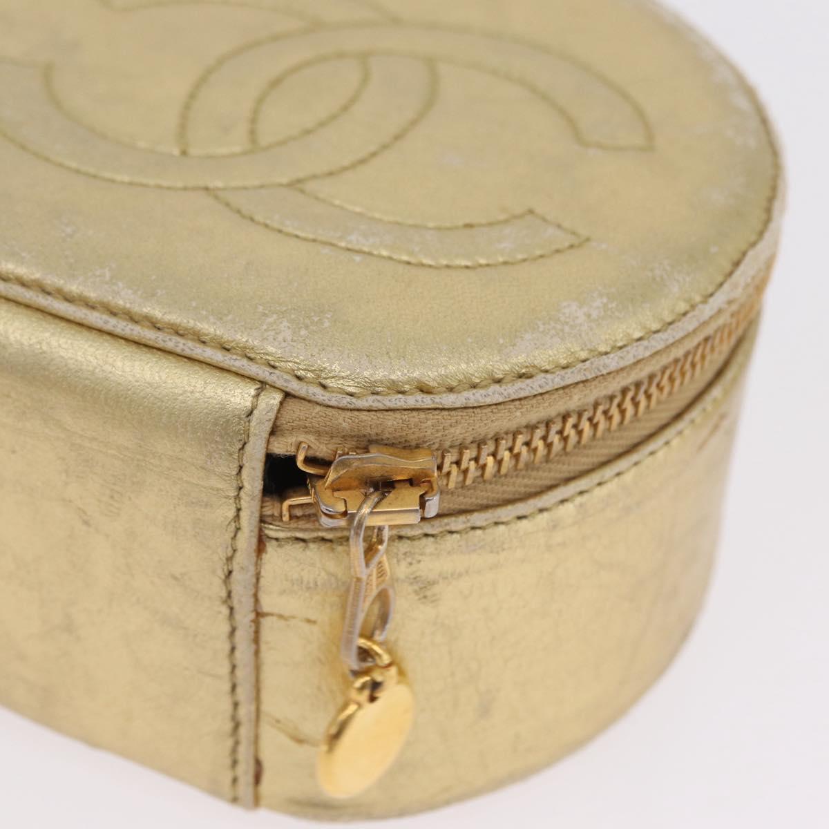 CHANEL COCO Mark Jewelry Box Leather Gold CC Auth 208346