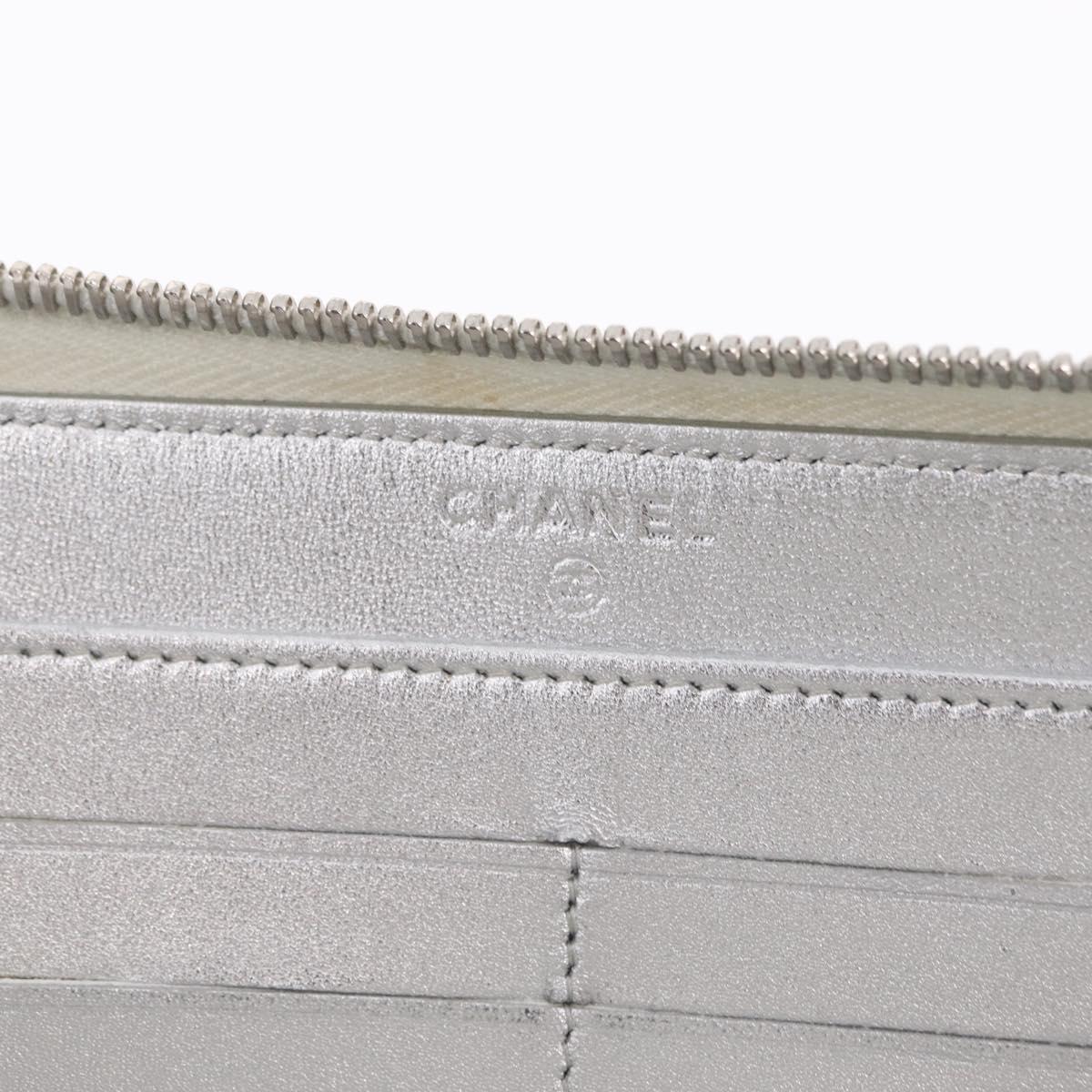 CHANEL Matelasse Long Wallet Lamb Skin Silver CC Auth 208350