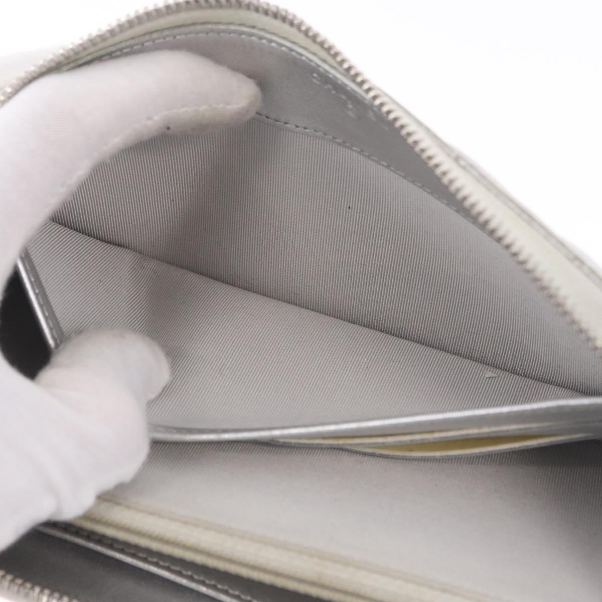 CHANEL Matelasse Long Wallet Lamb Skin Silver CC Auth 208350