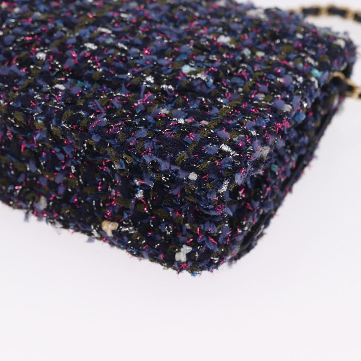 CHANEL Chain wallet Shoulder Bag Tweed Navy Gold CC Auth 208352SAM