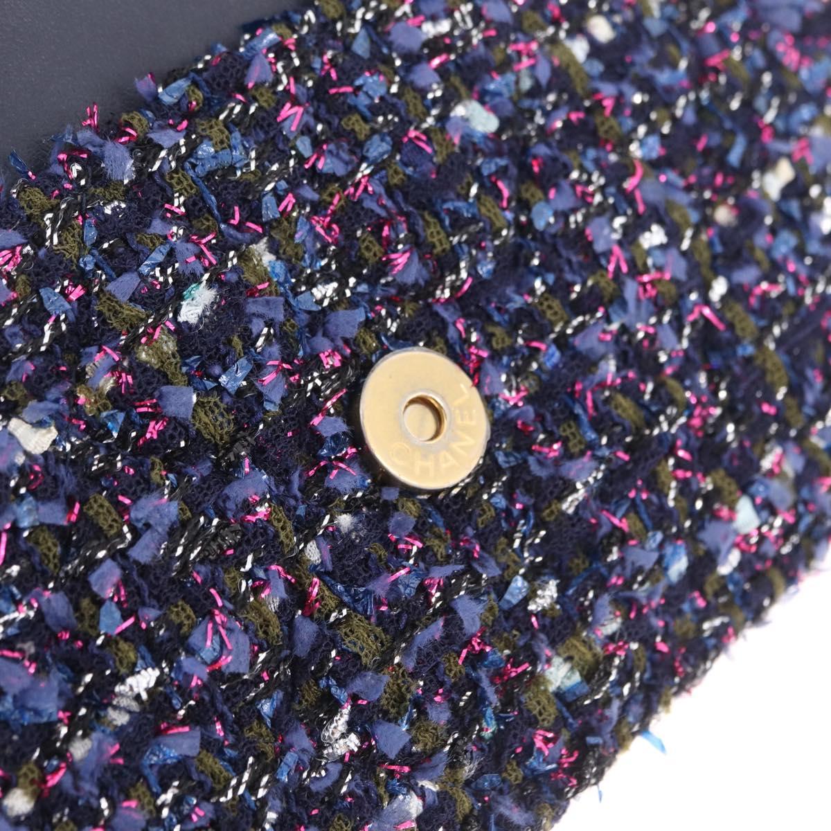 CHANEL Chain wallet Shoulder Bag Tweed Navy Gold CC Auth 208352SAM