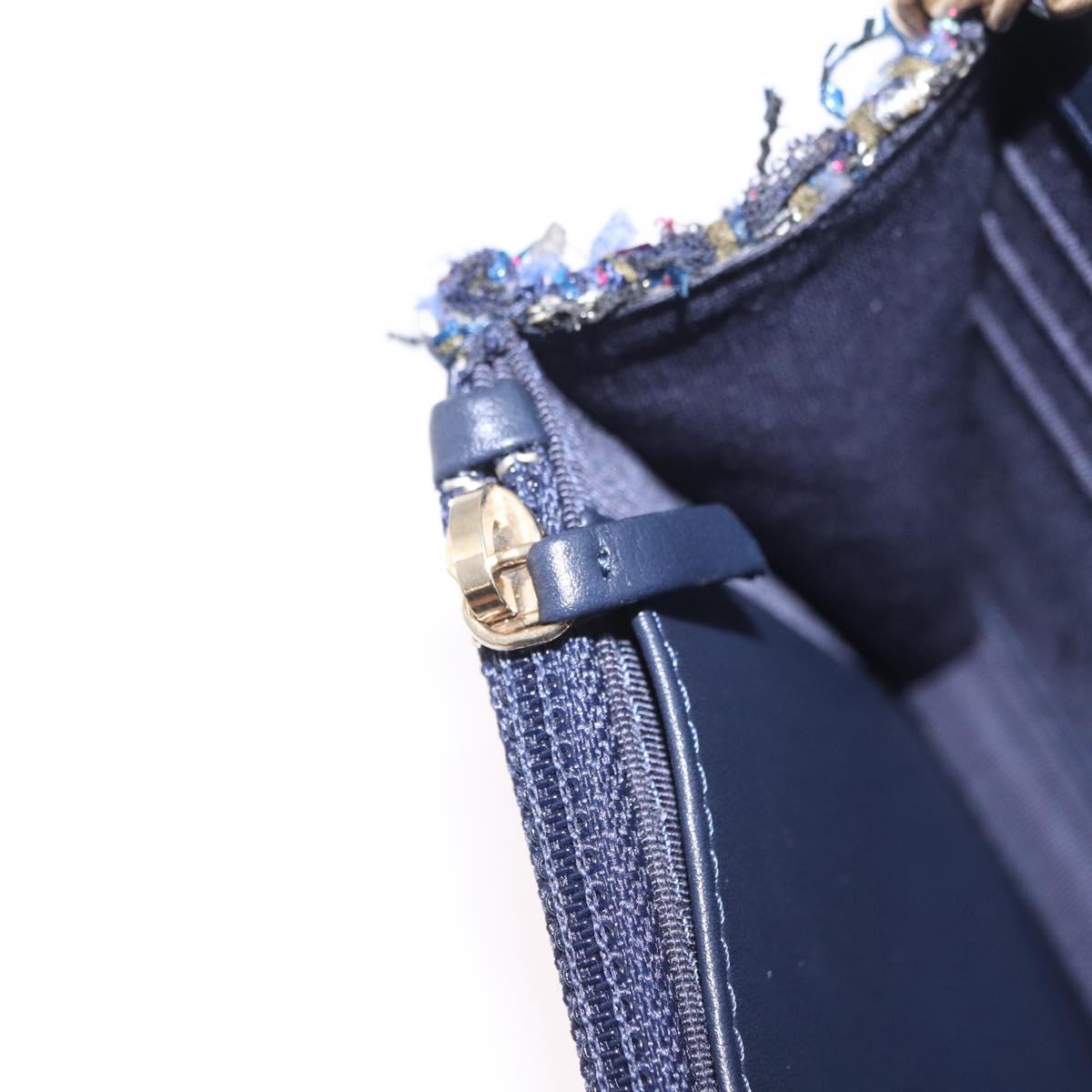 CHANEL Chain wallet Shoulder Bag Tweed Navy Gold CC Auth 208352SAM
