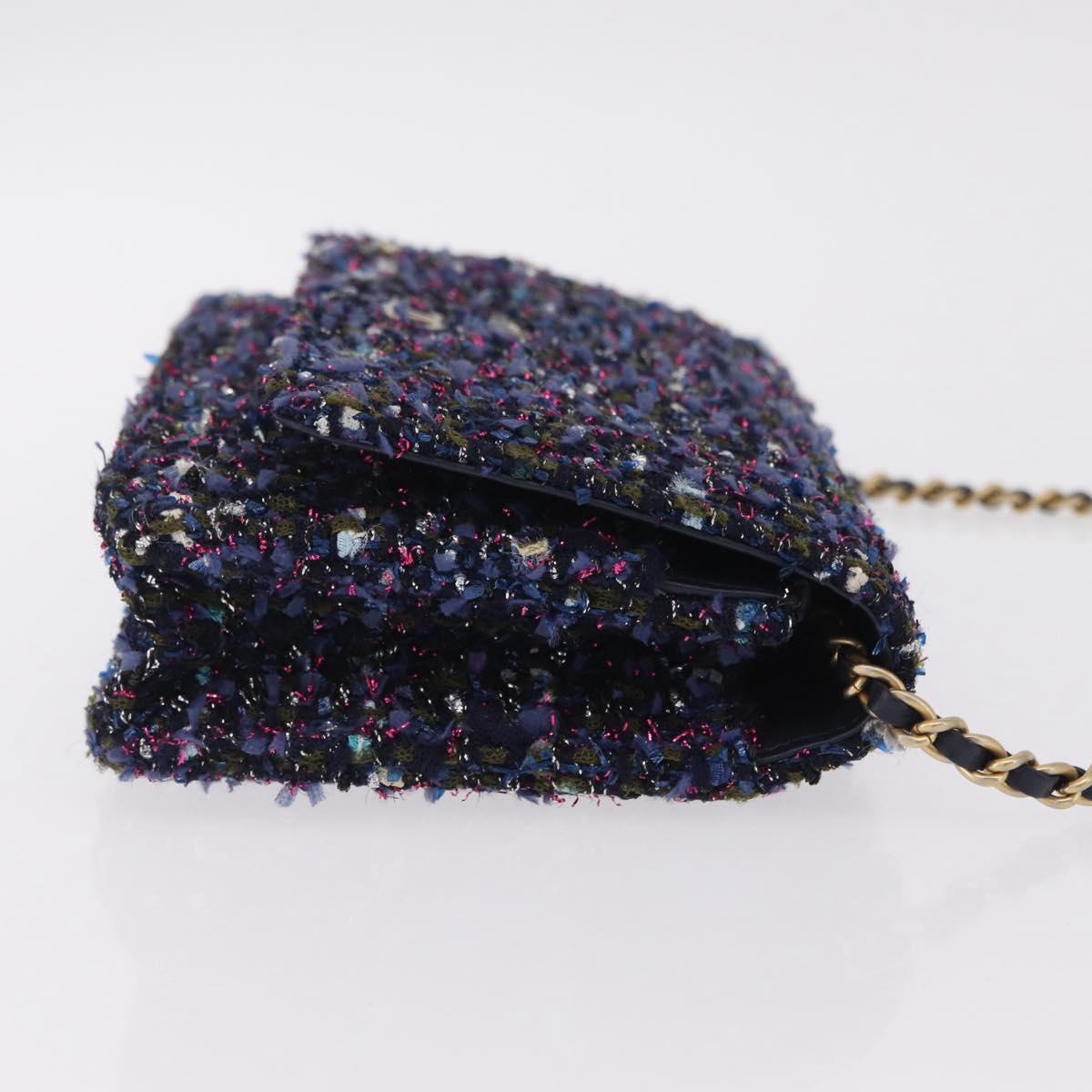 CHANEL Chain wallet Shoulder Bag Tweed Navy Gold CC Auth 208352SAM
