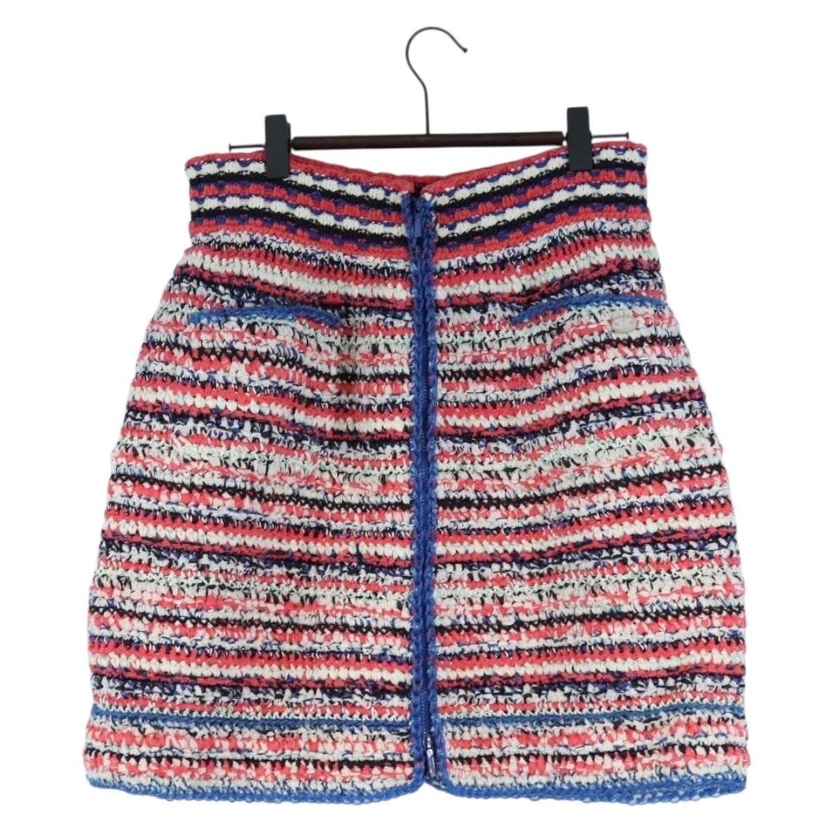 CHANEL Skirt Cotton Tweed 36 Multicolor CC Auth 208359M