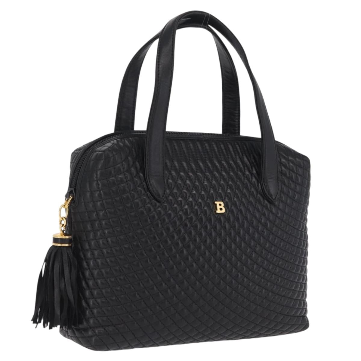 Bally Hand Bag Leather Black Gold Auth 208371A