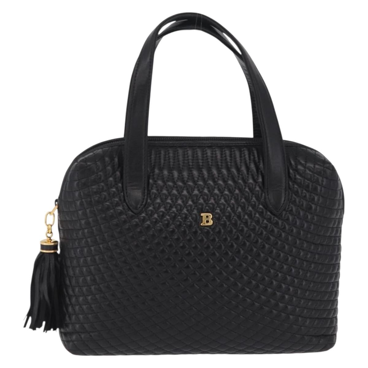 Bally Hand Bag Leather Black Gold Auth 208371A