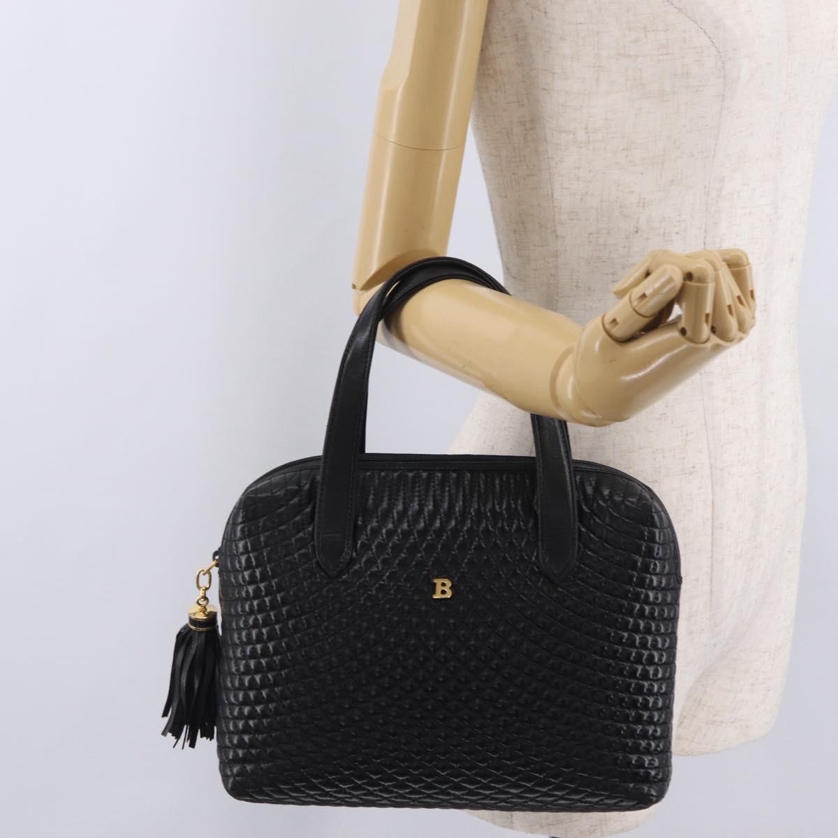 Bally Hand Bag Leather Black Gold Auth 208371A