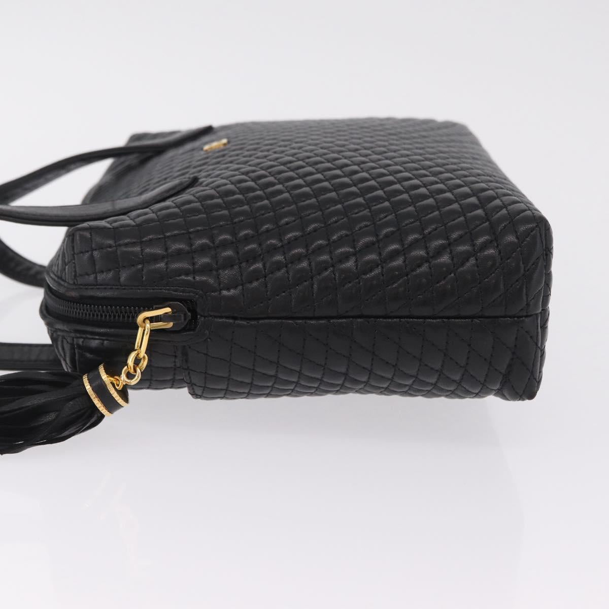 Bally Hand Bag Leather Black Gold Auth 208371A