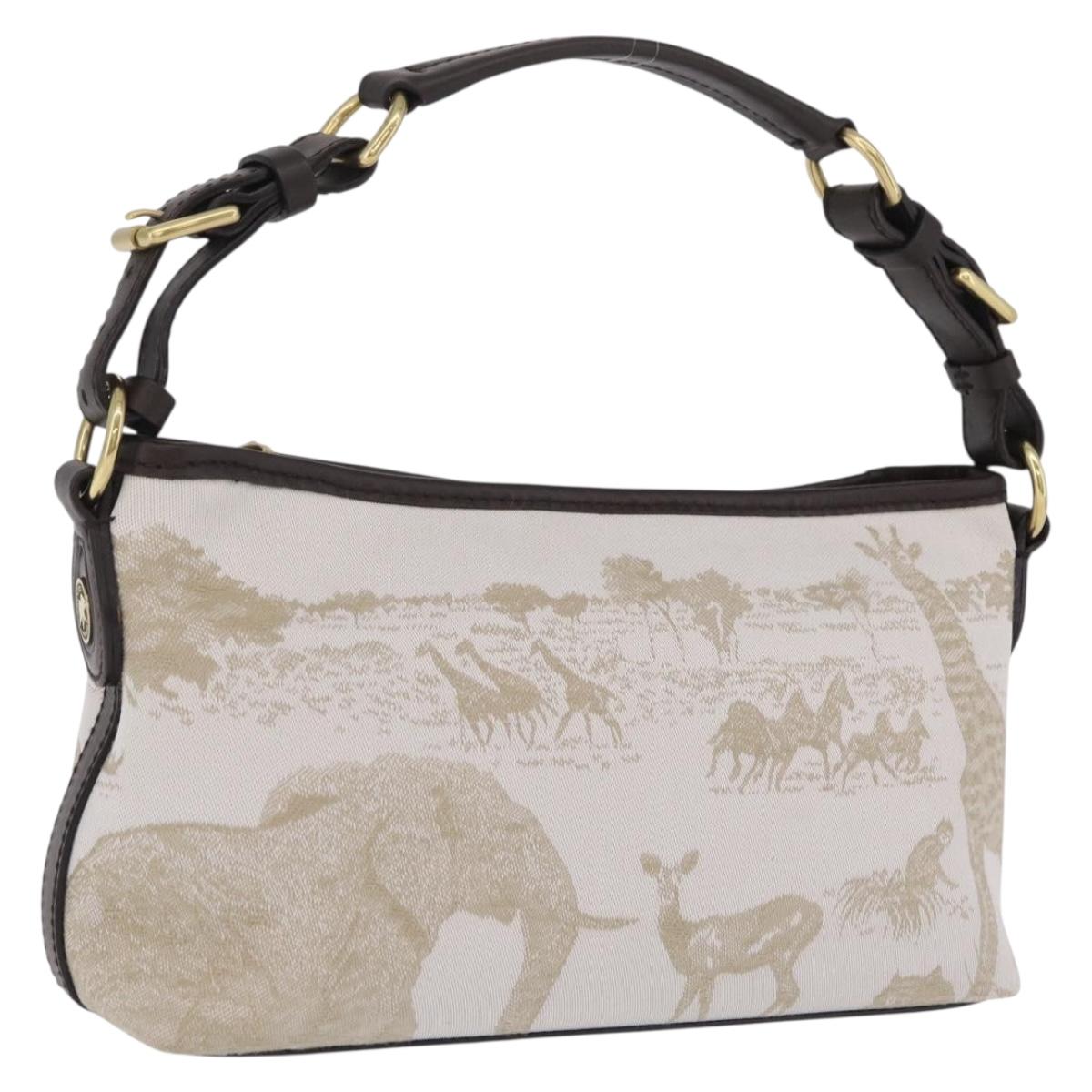 HUNTING WORLD Shoulder Bag Canvas Beige Gold Auth 208372