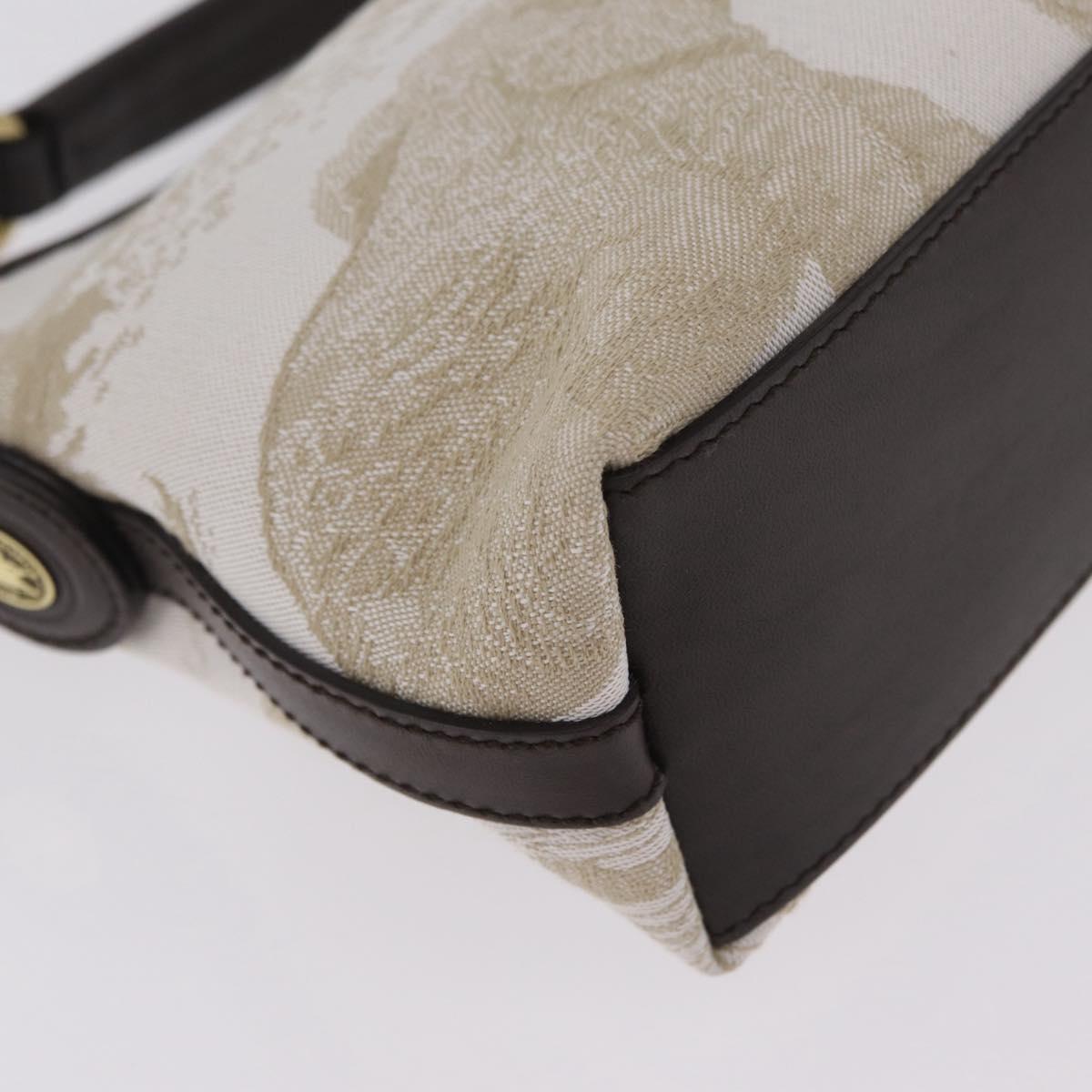 HUNTING WORLD Shoulder Bag Canvas Beige Gold Auth 208372