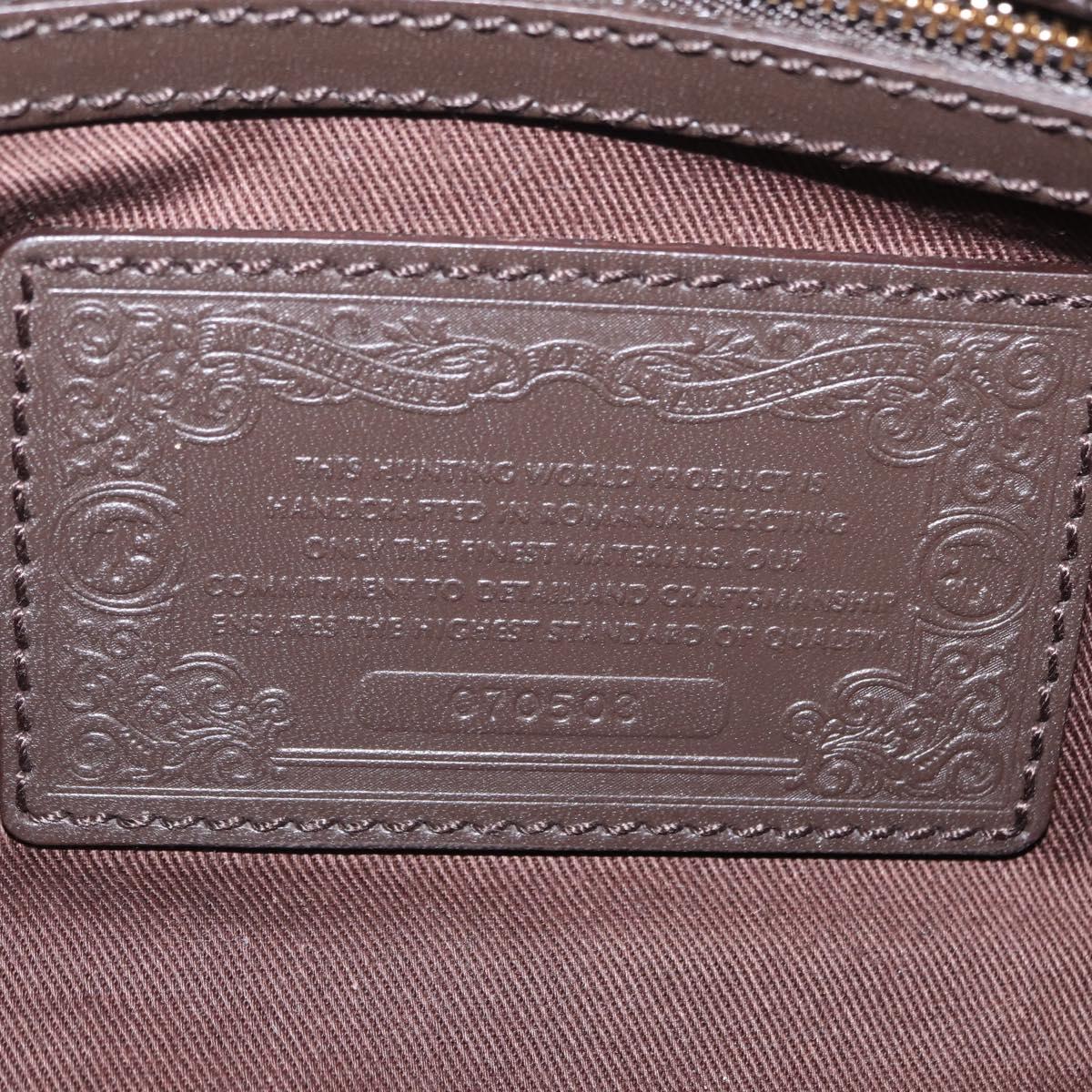 HUNTING WORLD Shoulder Bag Canvas Beige Gold Auth 208372