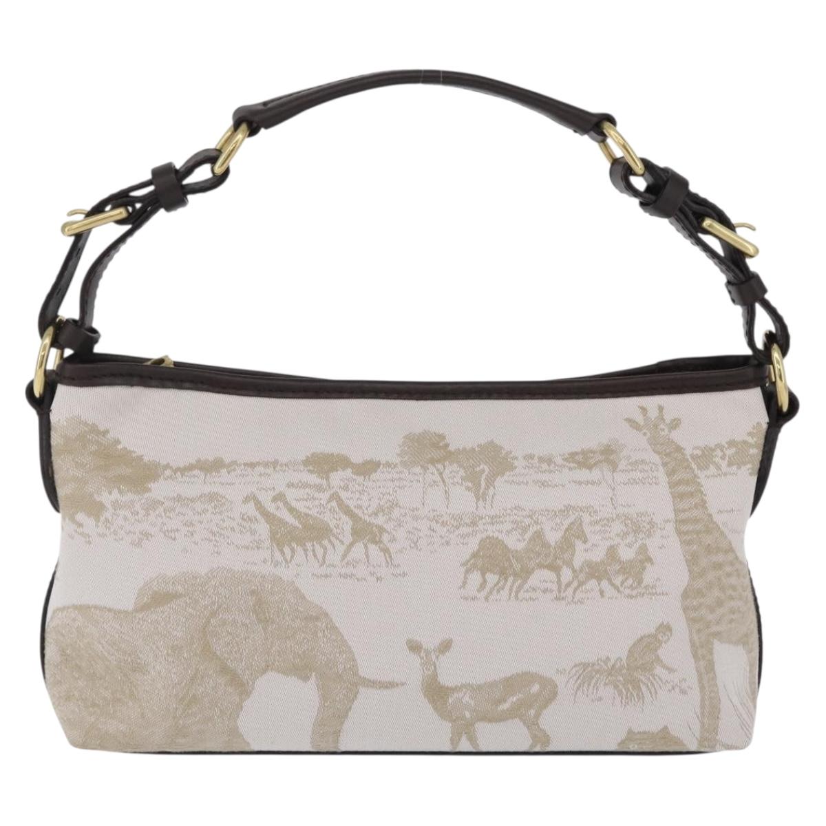 HUNTING WORLD Shoulder Bag Canvas Beige Gold Auth 208372