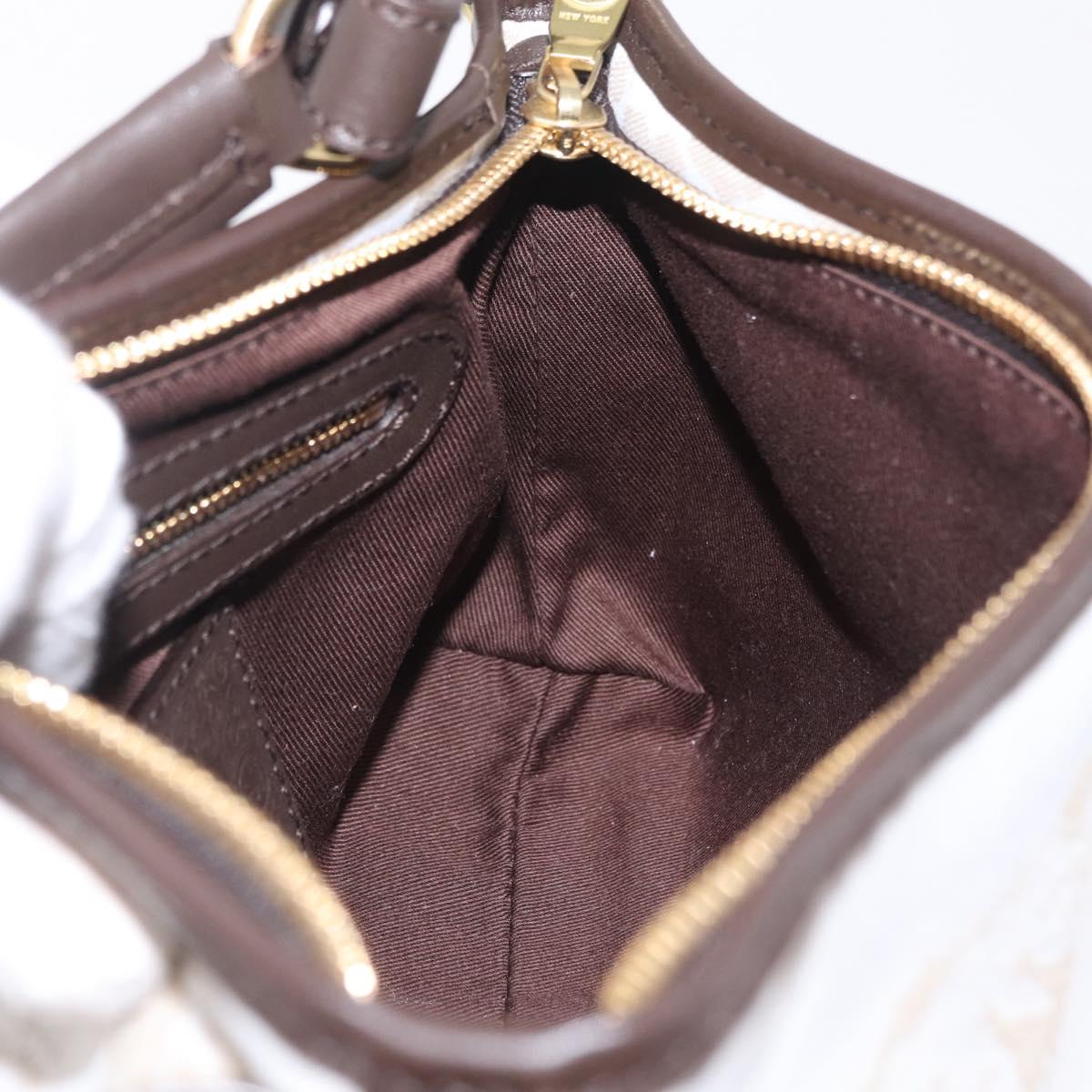 HUNTING WORLD Shoulder Bag Canvas Beige Gold Auth 208372
