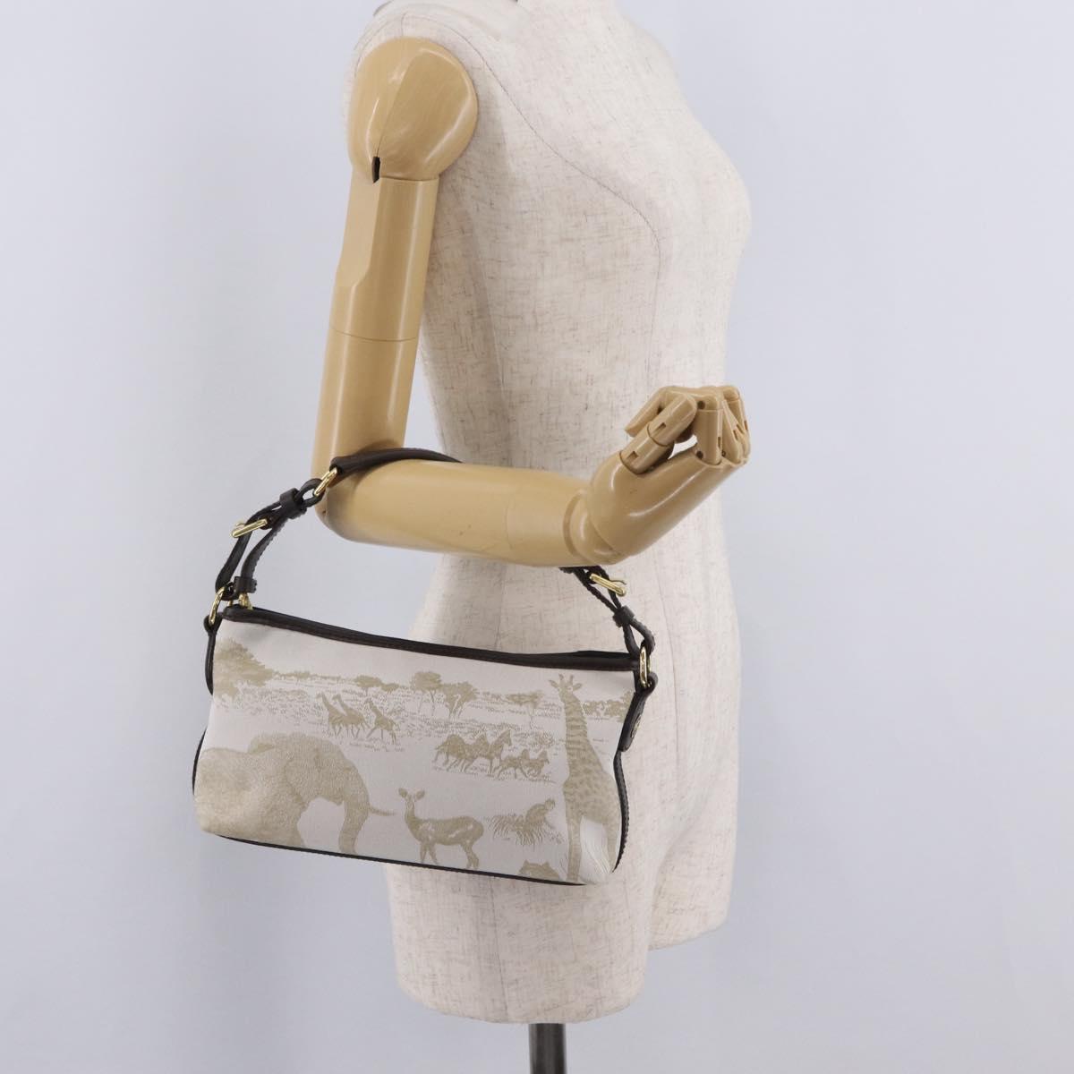 HUNTING WORLD Shoulder Bag Canvas Beige Gold Auth 208372