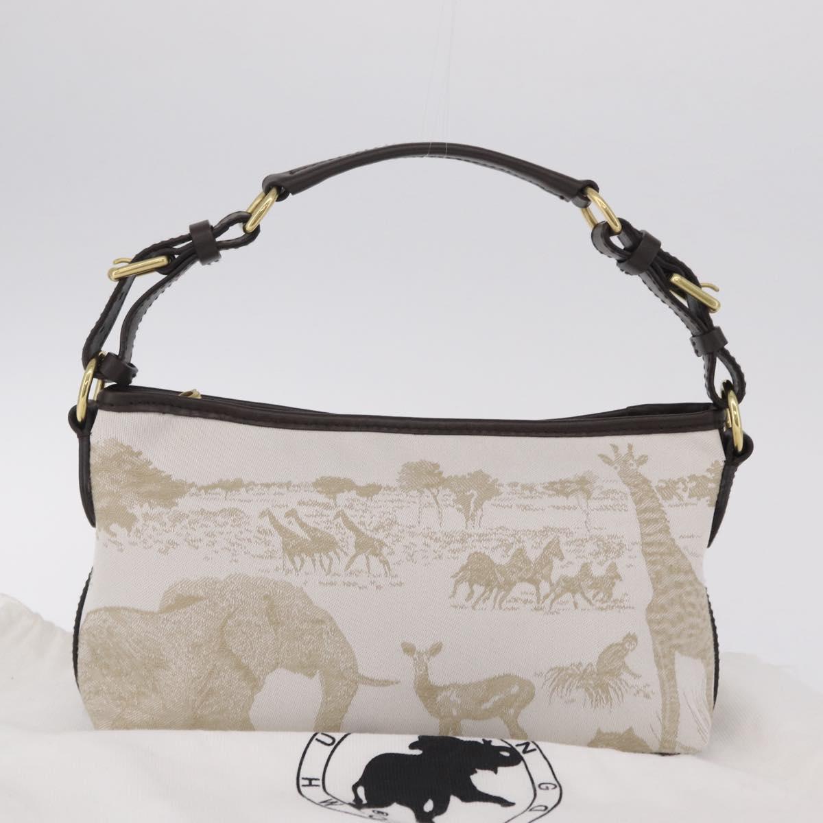 HUNTING WORLD Shoulder Bag Canvas Beige Gold Auth 208372
