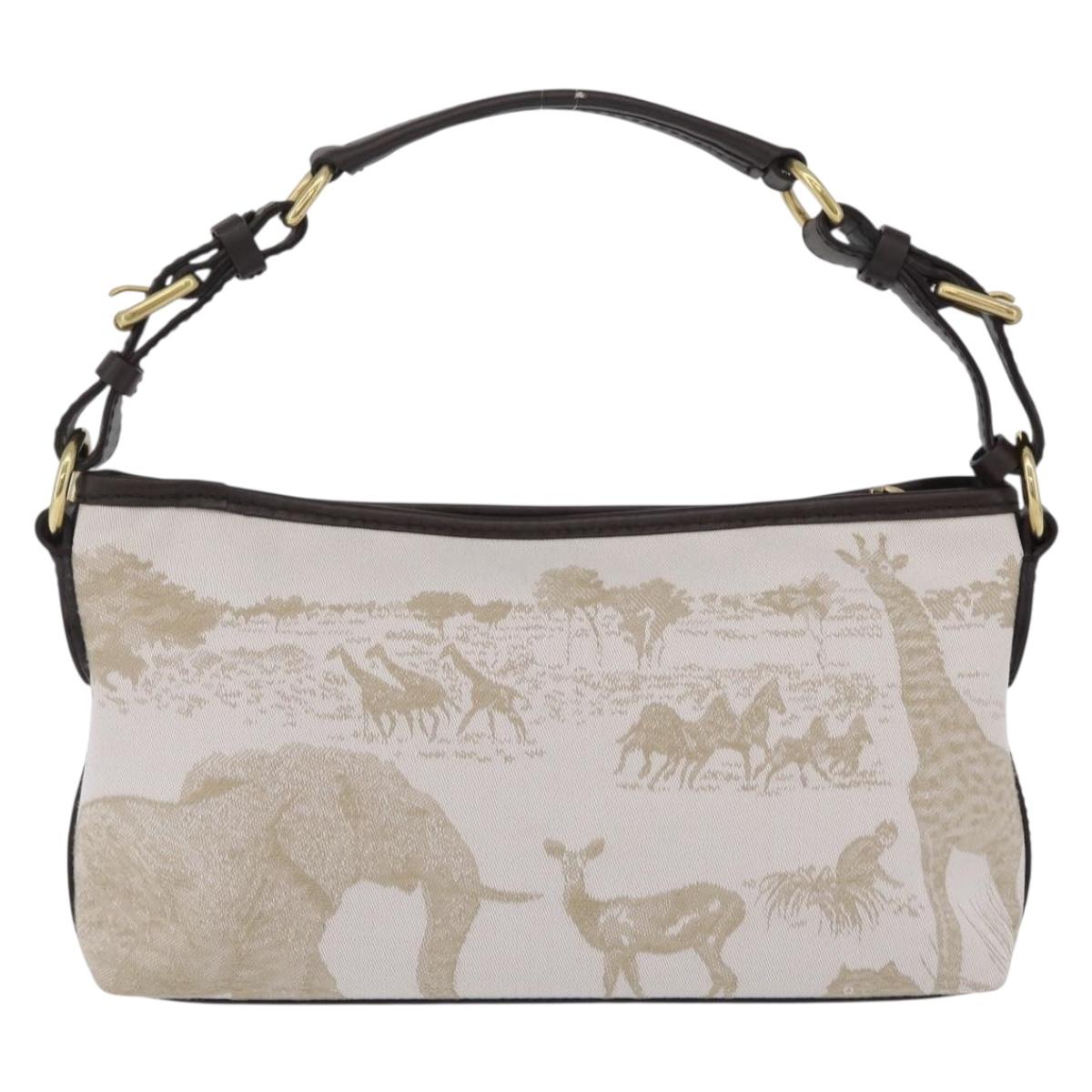 HUNTING WORLD Shoulder Bag Canvas Beige Gold Auth 208372