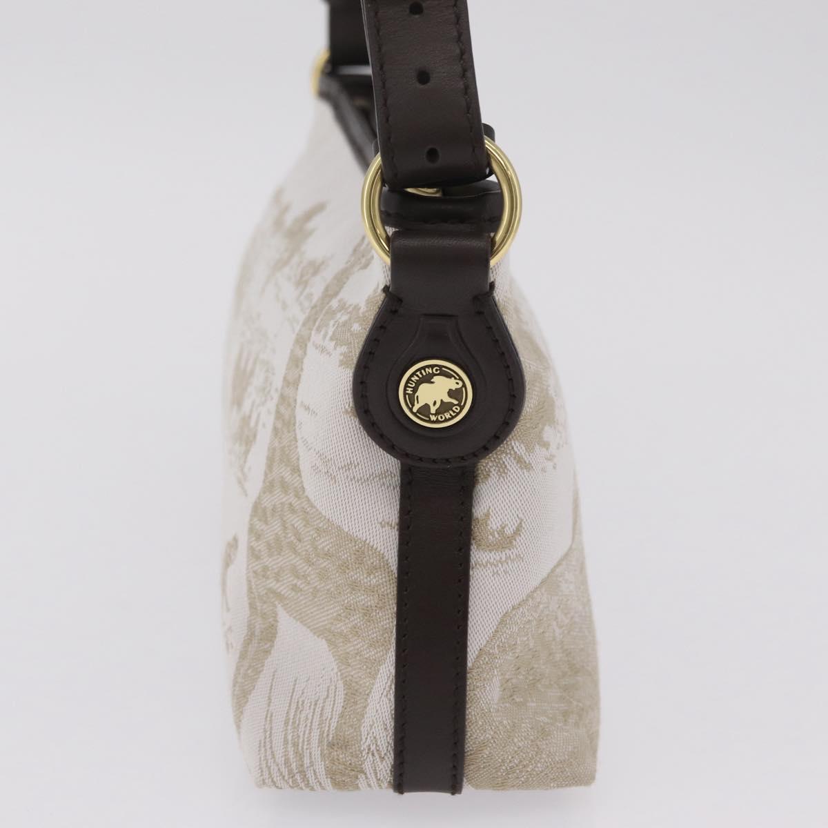 HUNTING WORLD Shoulder Bag Canvas Beige Gold Auth 208372