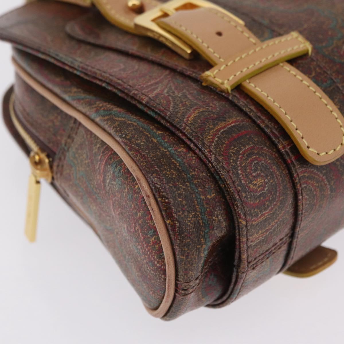 ETRO Hand Bag PVC Canvas Brown Gold Auth 208375V