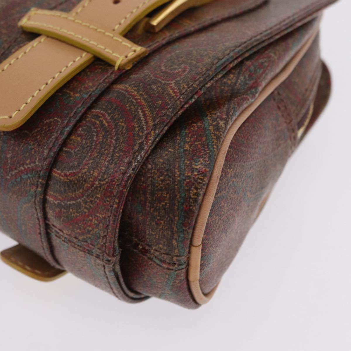 ETRO Hand Bag PVC Canvas Brown Gold Auth 208375V