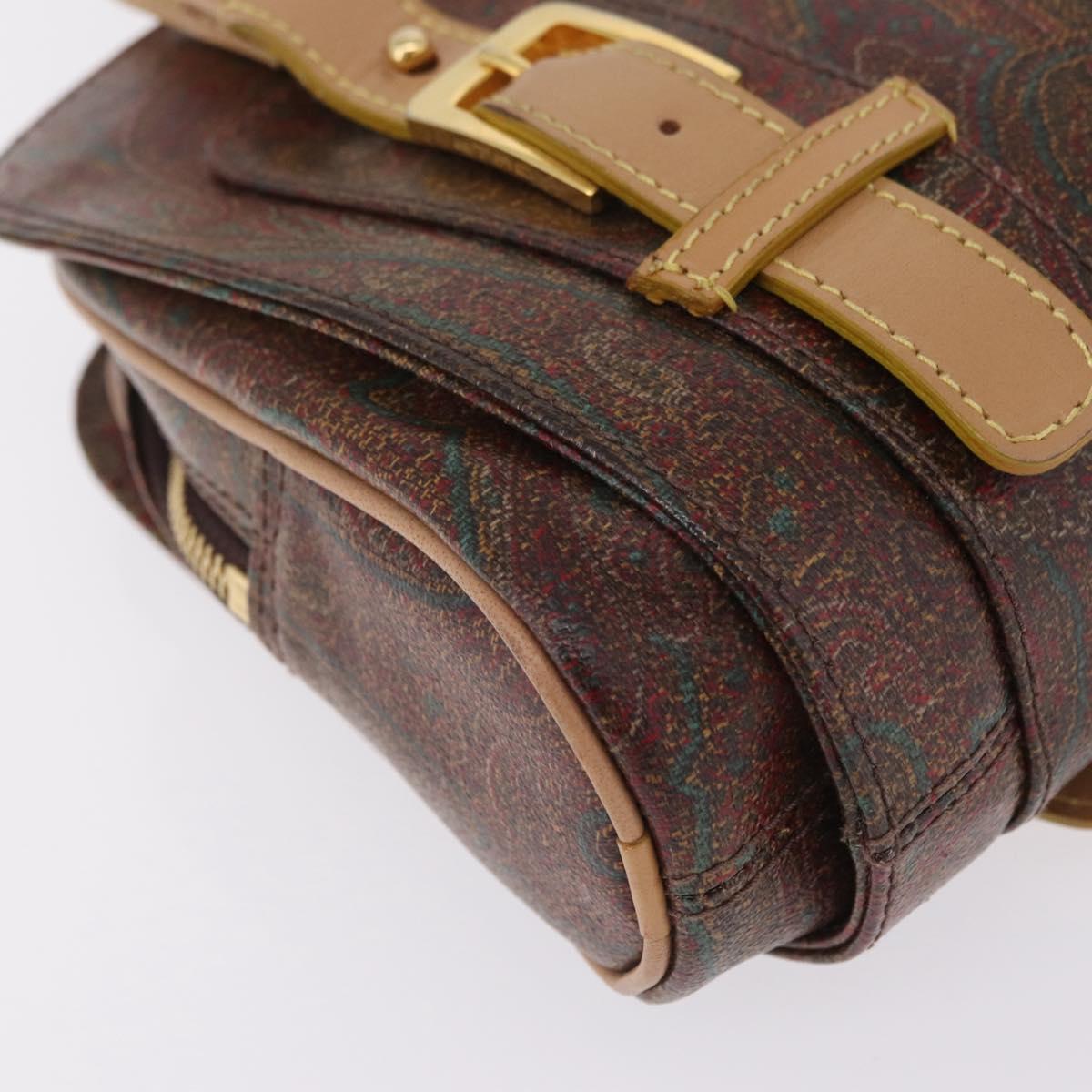 ETRO Hand Bag PVC Canvas Brown Gold Auth 208375V