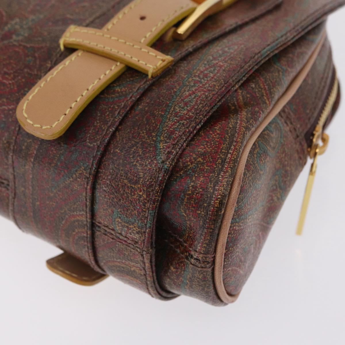 ETRO Hand Bag PVC Canvas Brown Gold Auth 208375V