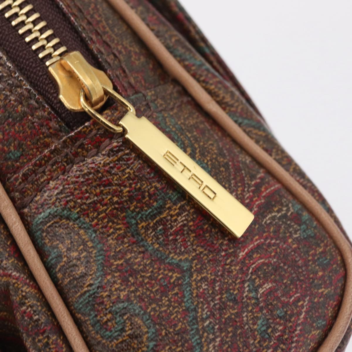 ETRO Hand Bag PVC Canvas Brown Gold Auth 208375V