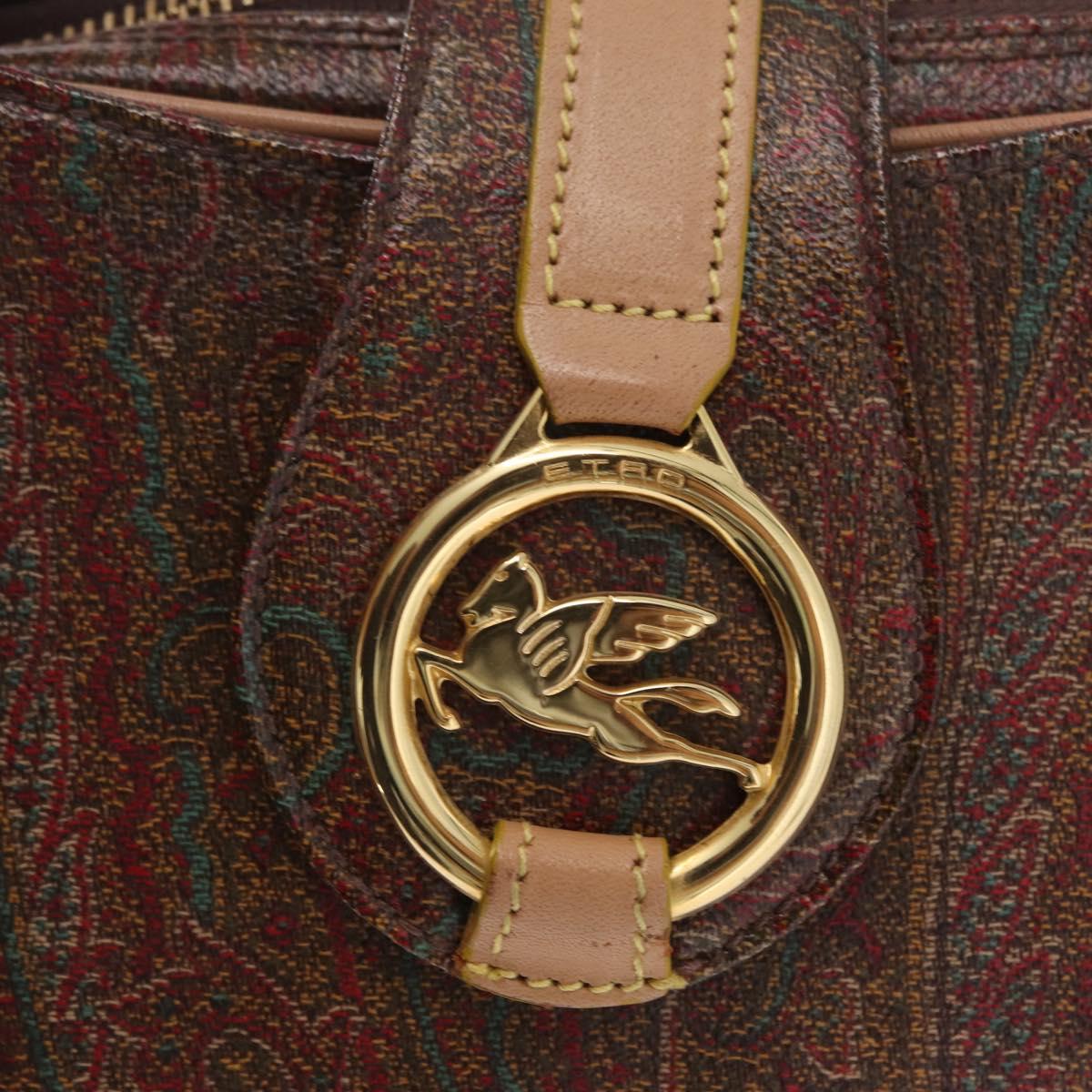 ETRO Hand Bag PVC Canvas Brown Gold Auth 208375V