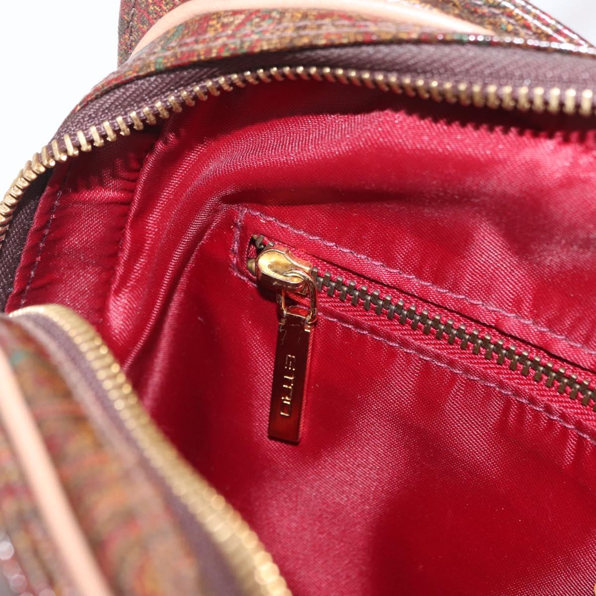 ETRO Hand Bag PVC Canvas Brown Gold Auth 208375V